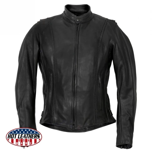 USA Made Ladies Leather Jacket with Braided Detail - Image 5
