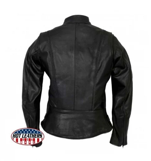 USA Made Ladies Leather Jacket with Braided Detail - Image 6